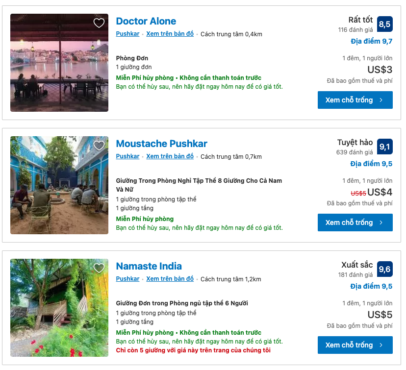 Chi phí du lịch Ấn Độ tự túc cho khách sạn 