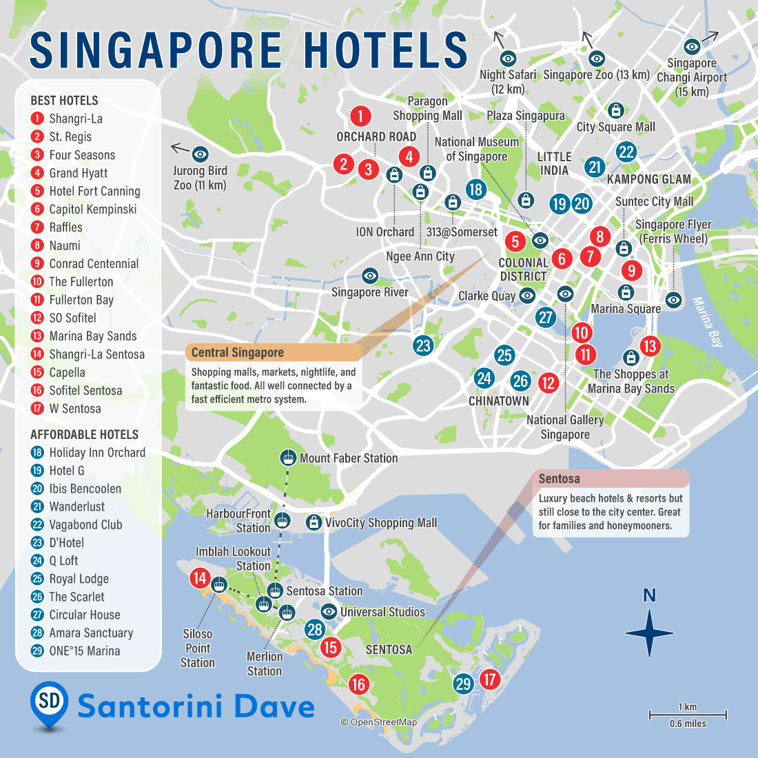 Bản đồ khách sạn ở Singapore 