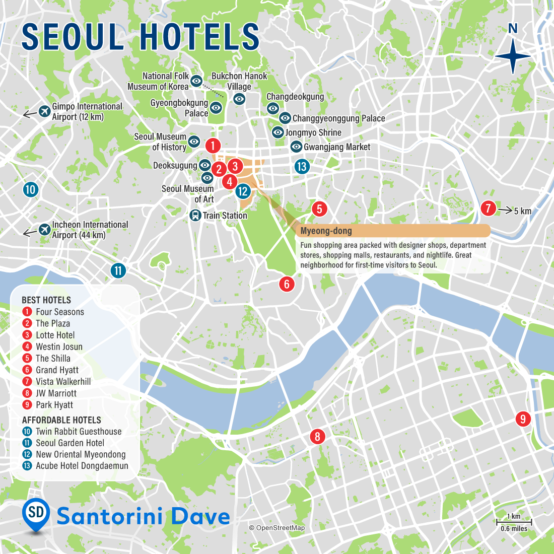Bản đồ chọn khách sạn ở Seoul tốt nhất