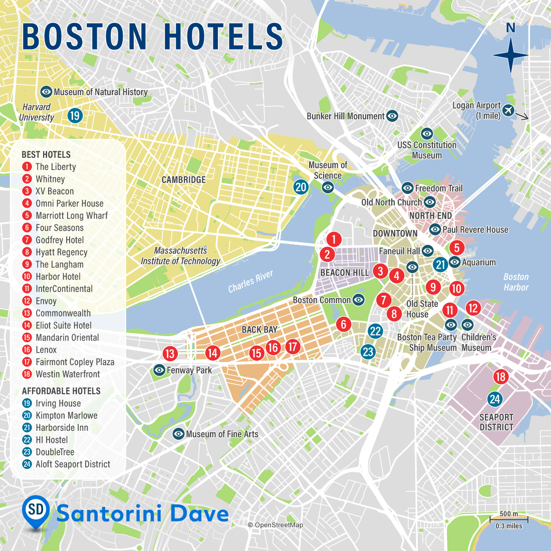 Bản đồ khách sạn ở Boston