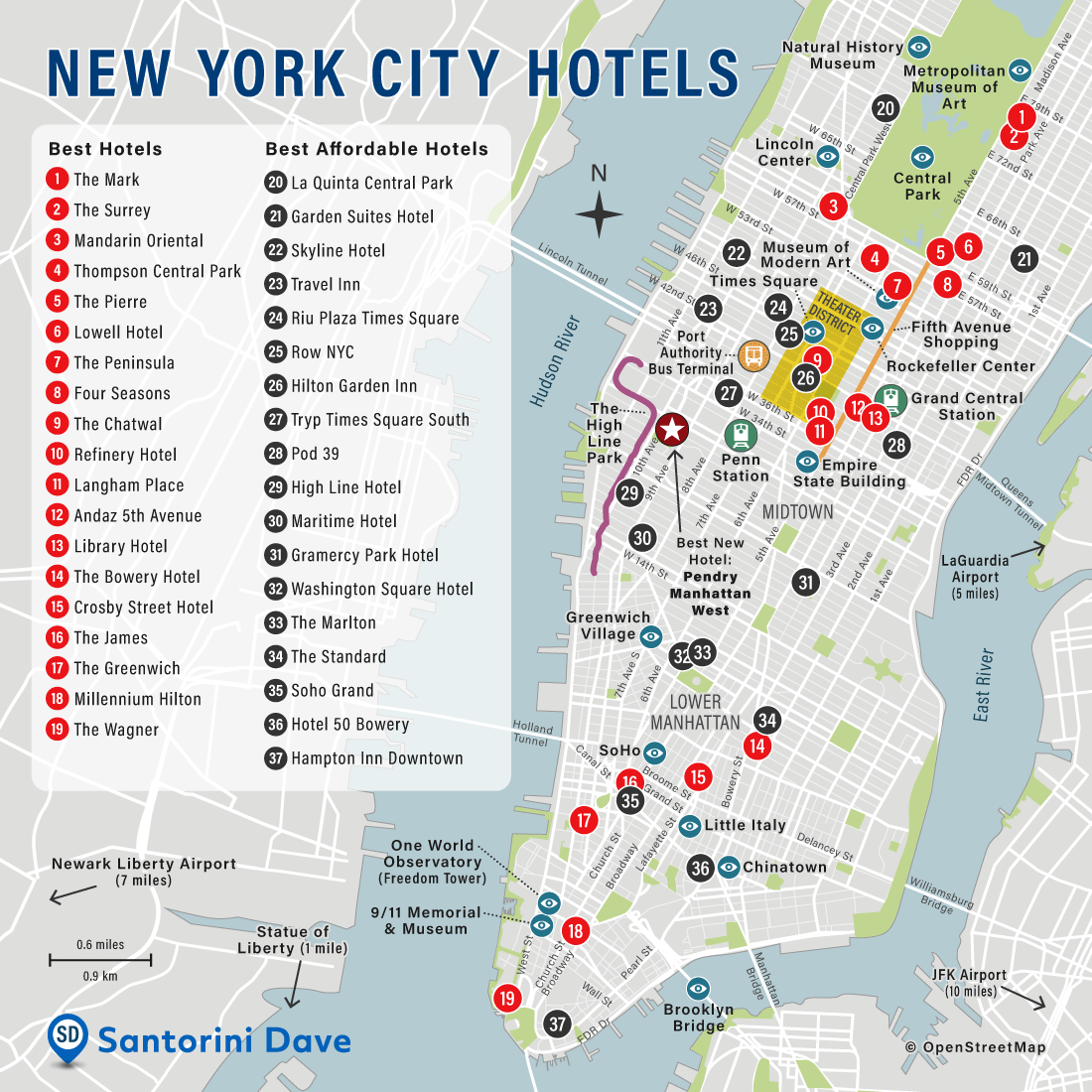 Bản đồ khách sạn ở New York 