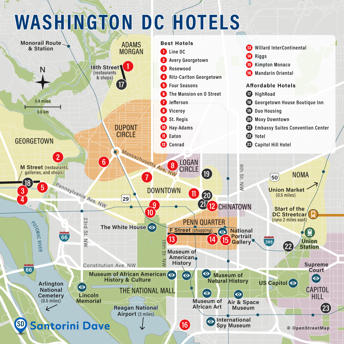 Bản đồ khách sạn ở Washington DC 