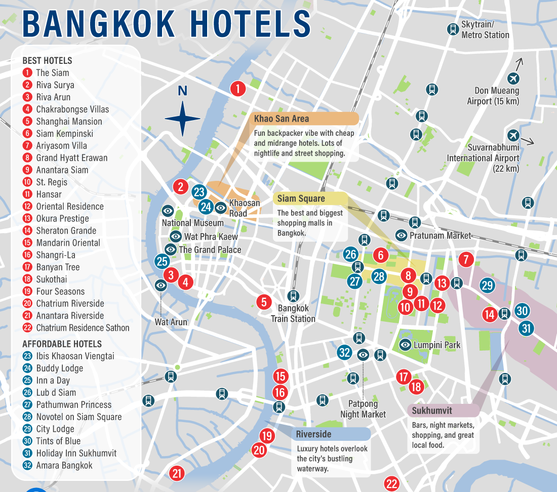 Bản đồ khách sạn Bangkok đơn giản 